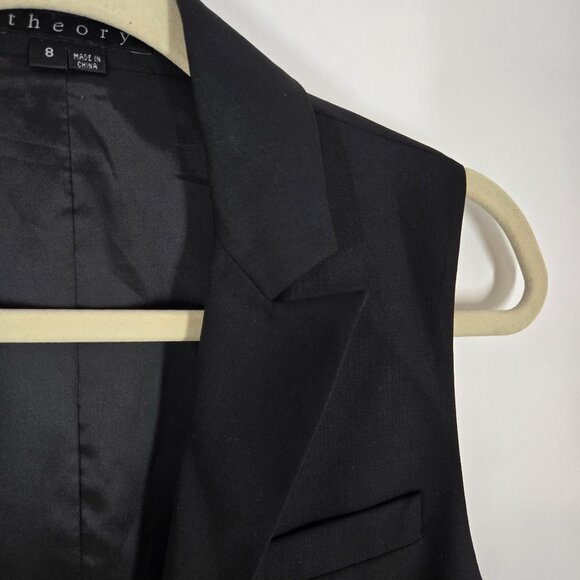 Theory Black Wool Open Front Short Vest Menswear Inspired Women's Size 8 - Picture 2 of 9